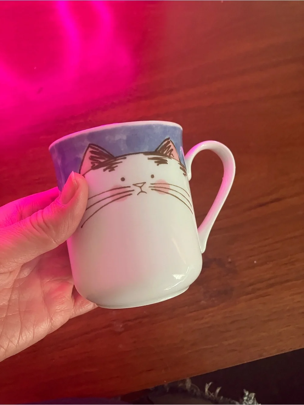 Cute Cat Ceramic Mug - White and Blue